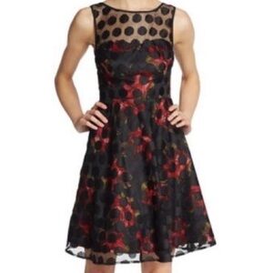 BETSEY JOHNSON Black Mini Midi Polka Dot Red Dress Floral Party Vintage Y2K sz 8